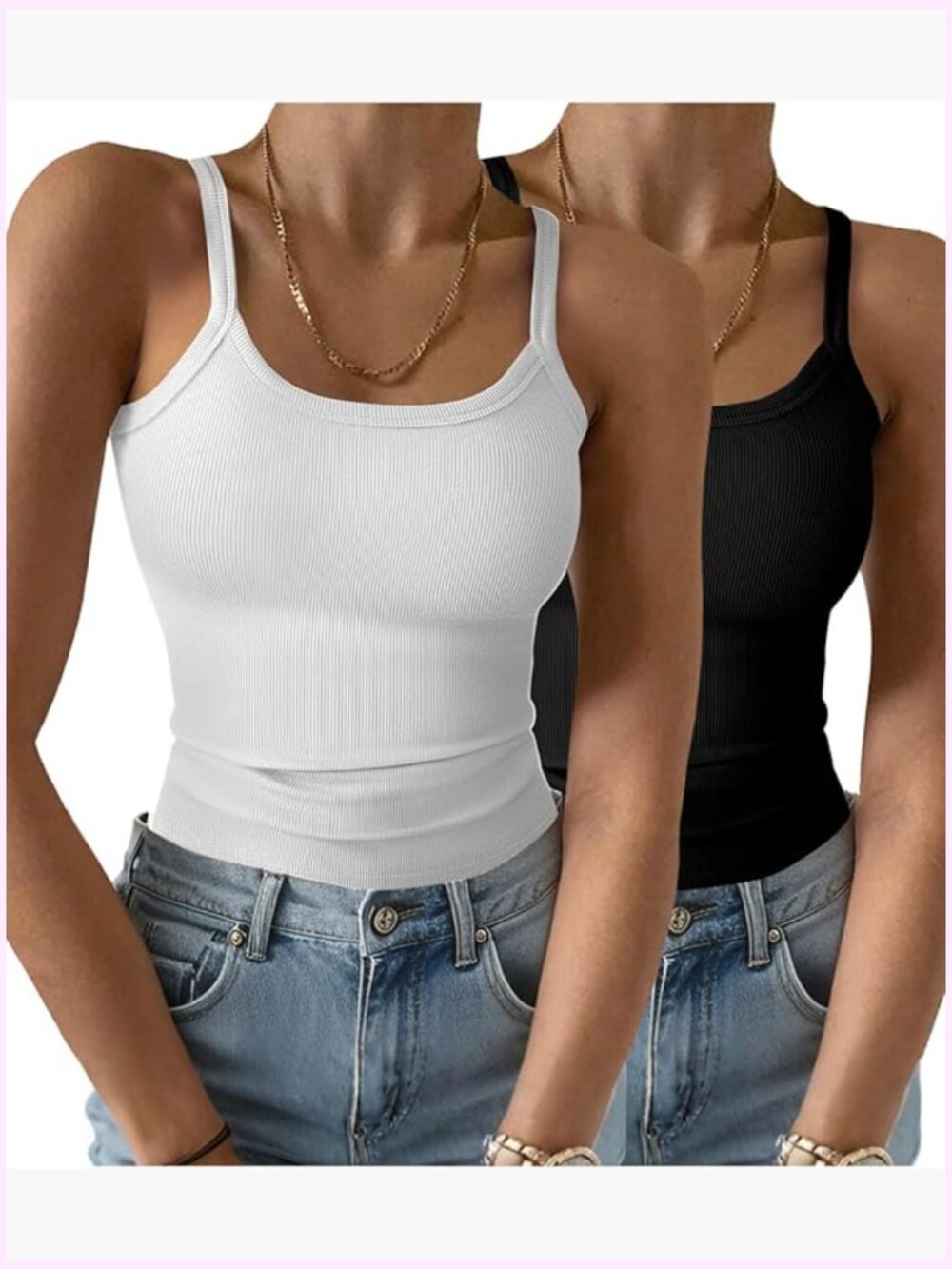 Sleeveless Tank Top Spaghetti Strap Scoop Neck Ribbed Knit Basic Cami Layering